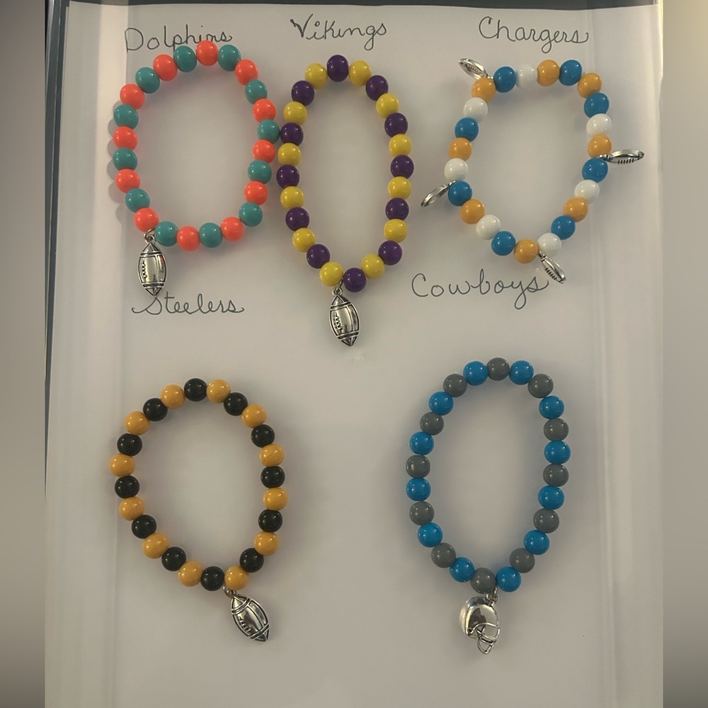 Football Charm Bracelets NFL team colors, Dolphins, Eag, Steel, Vikings